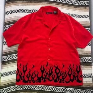Men's Vintage Y2k No Boundaries Red Black Flame Guy Fieri Button Up Shirt Sz XL